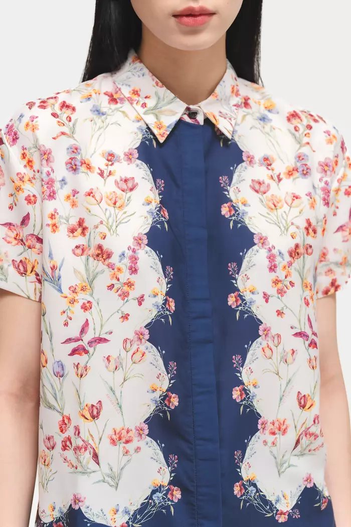 COTTONINK X Artkea - Atasan Kemeja Wanita Navy Samarra