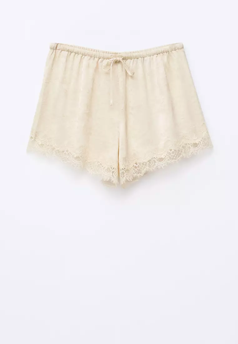 Lace-Panel Jacquard Mini Shorts