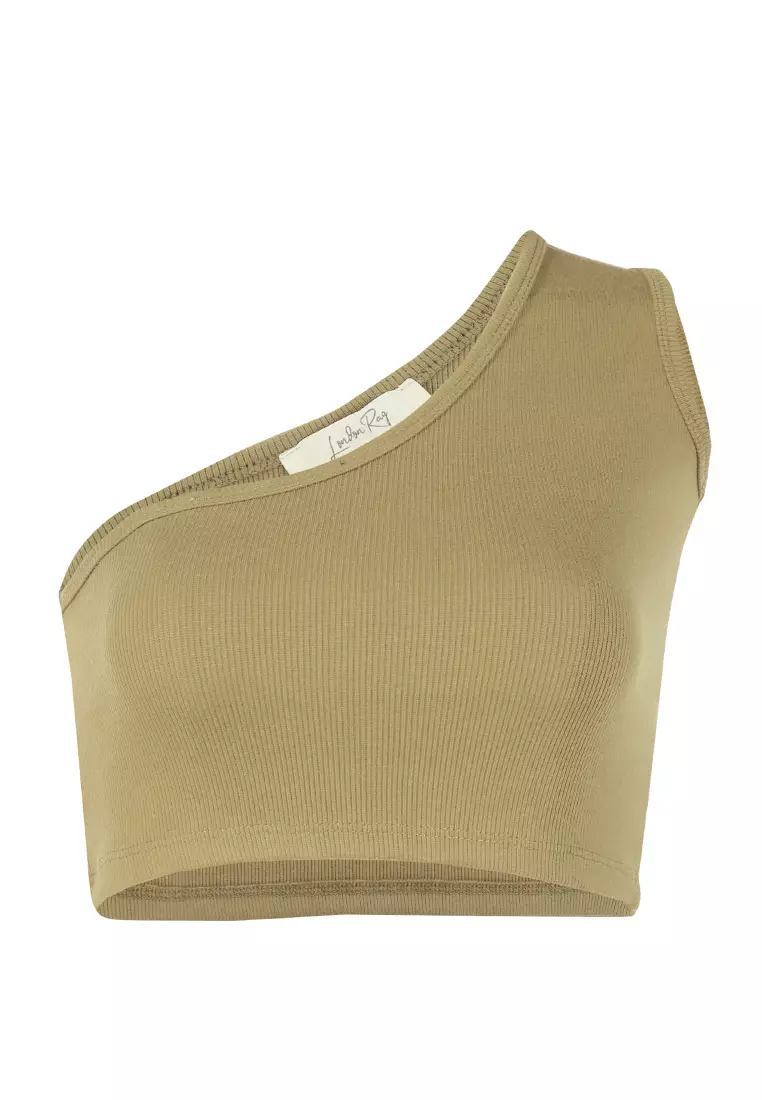 Olive Asymmetrical Basic Crop Top