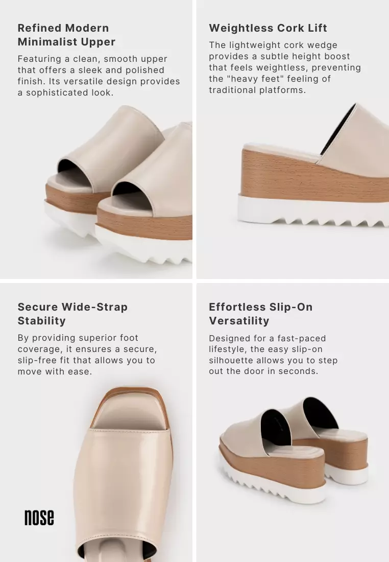 MINIMAL OPEN TOE CORK PLATFORM WEDGE SLIDE