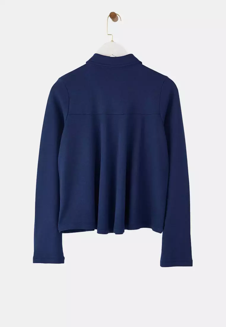 Navy Blue Tok Polo Collar Buttoned Relaxed/Comfortable Fit Knitted Blouse