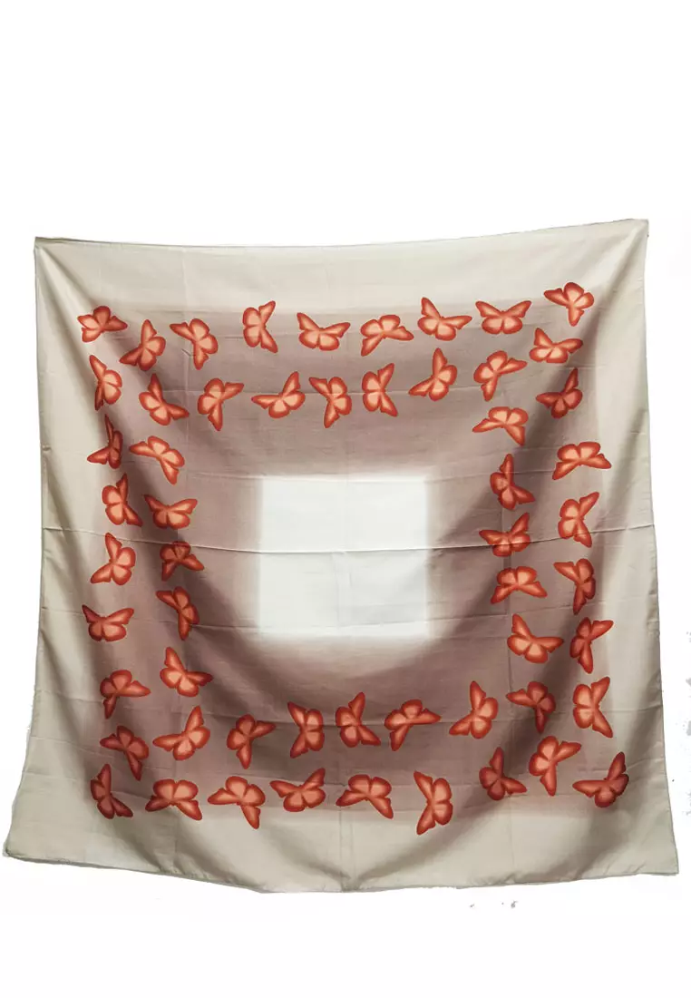 Hijab Segi Empat Wanita Kupu-Kupu Voal Square Scarf Wanita Mocca