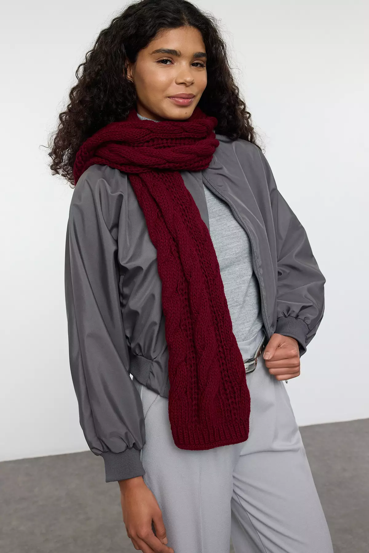 Burgundy Knitwear Scarf Knit Detail