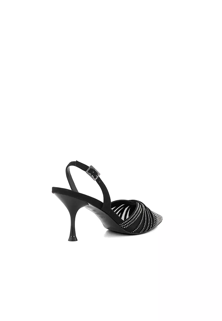 Cloudia Diamante-Mesh Slingback Court Shoes Black
