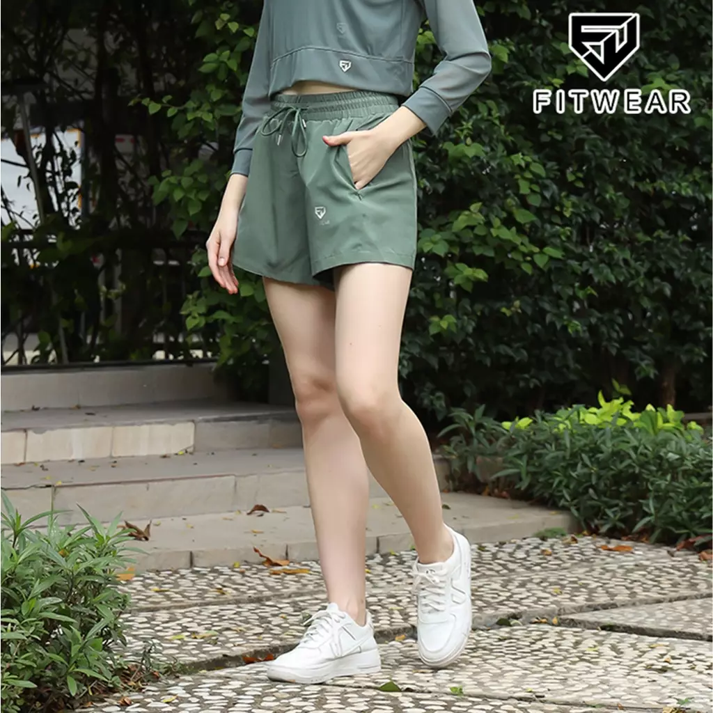 Fitwear Celana Pendek Lari Tanpa Inner Olahraga Wanita BRIELLA BIGSIZE POCKET ZIP - SAGE GREEN