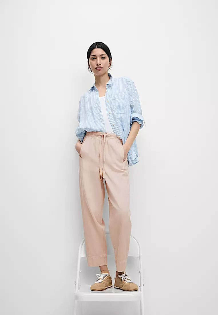 Drawstring Pull On Garment Dye Cropped Tapered Trousers