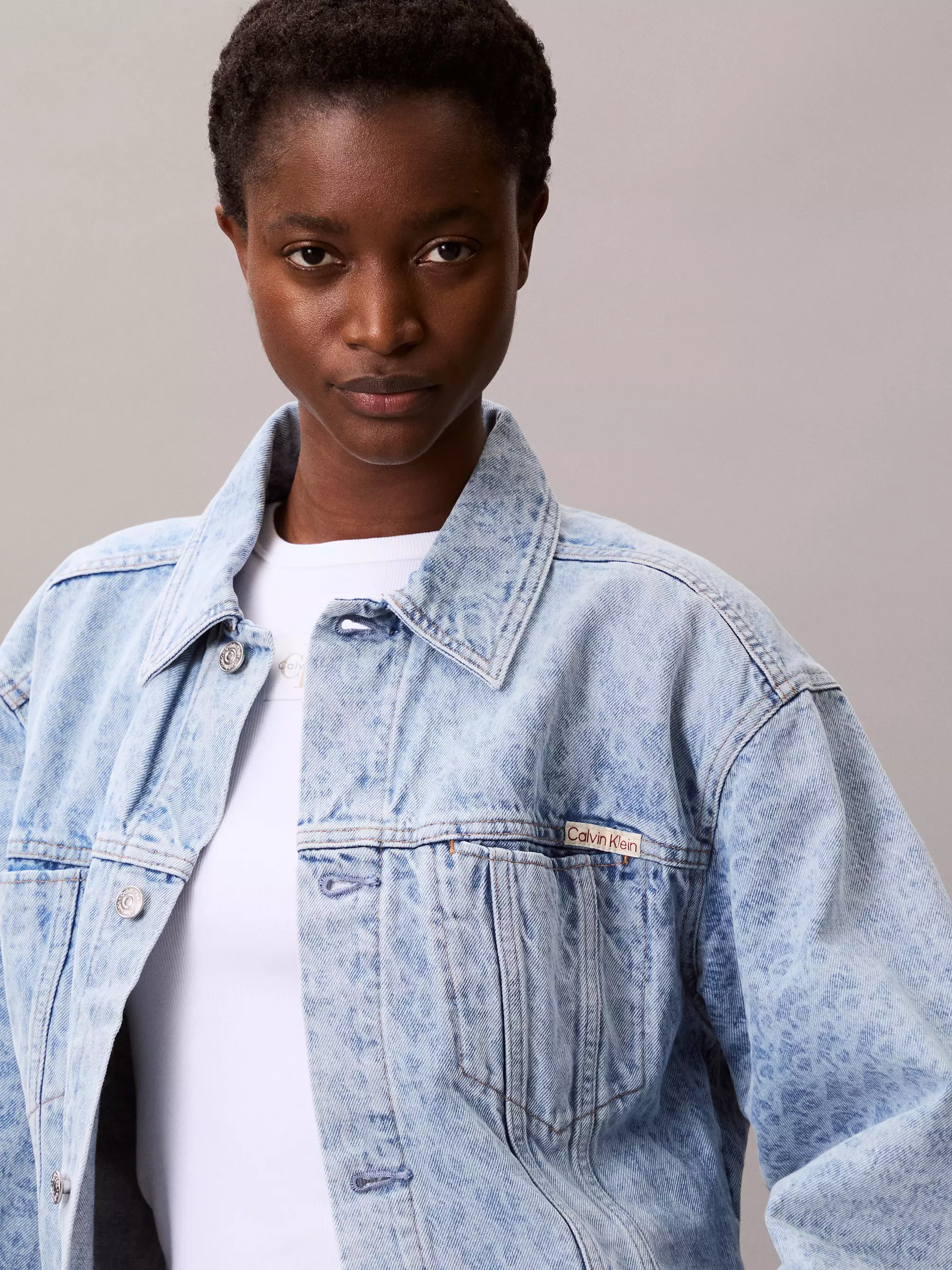 Calvin Klein - Monogram Logo Cropped Denim Jacket