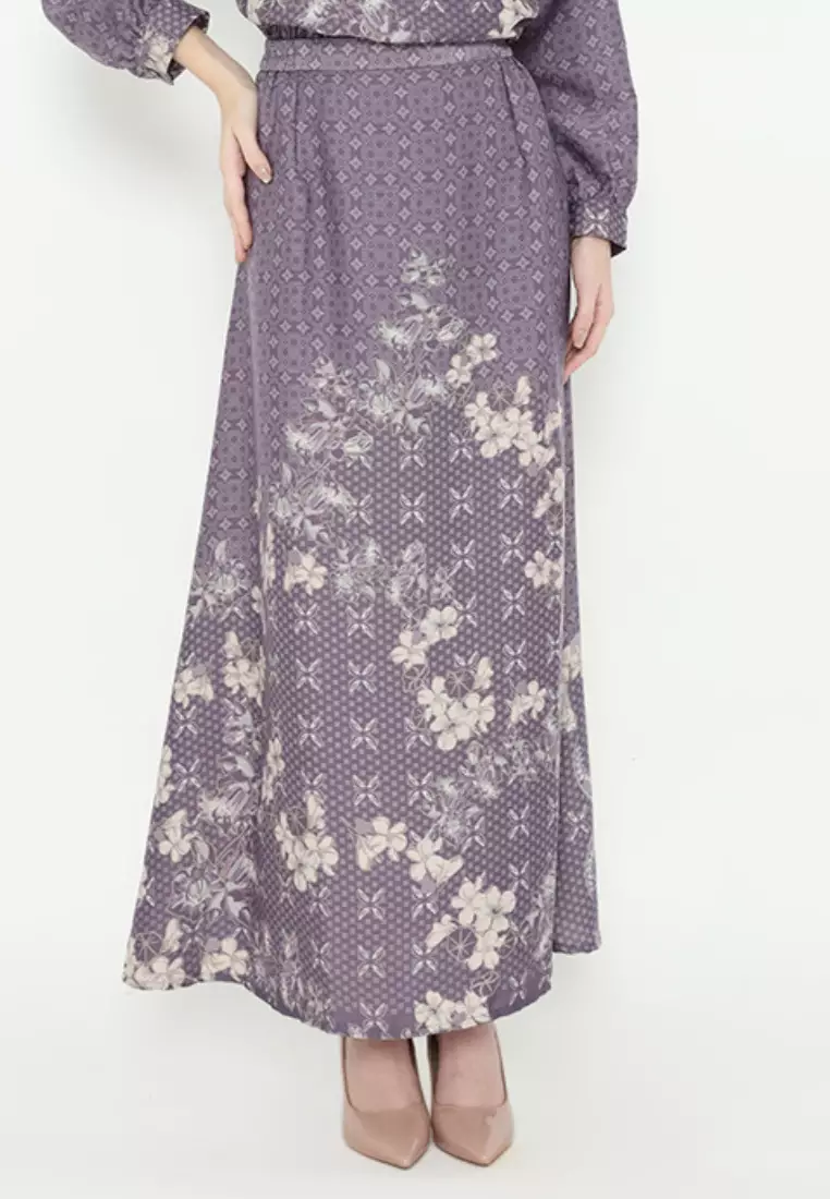 Skirt A-Line Purple Pattern Floral Etnik By Brilliant Girl Warna Ungu