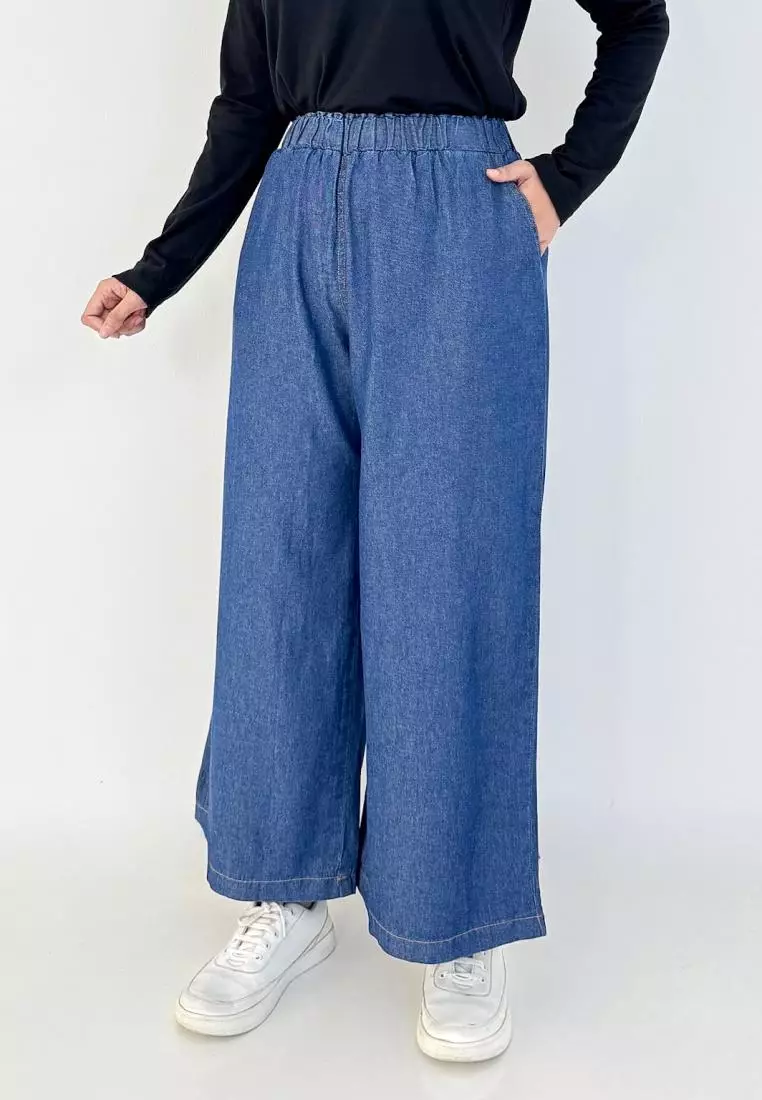 Jasmin Denim Kulot BIRU TUA Celana Panjang Jeans Wanita Fit BB 43-80 kg