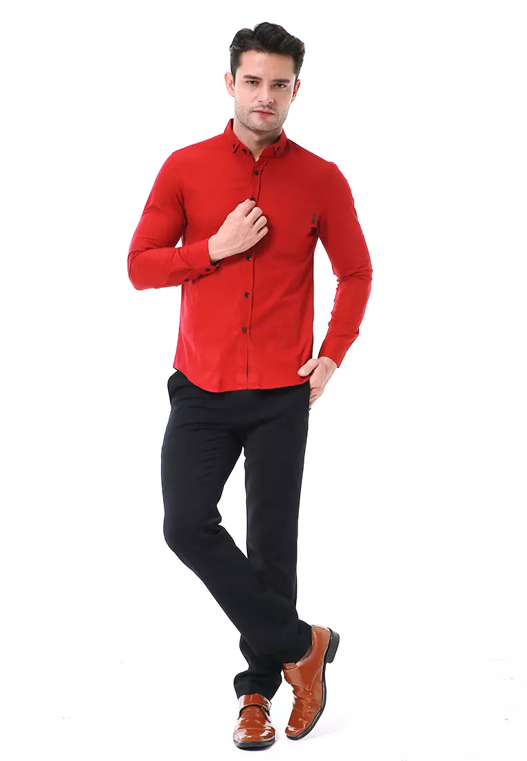 Leopold Kemeja Basic Pria Motif Polos Long Sleeve Material Cotton ORIGINAL - Maroon