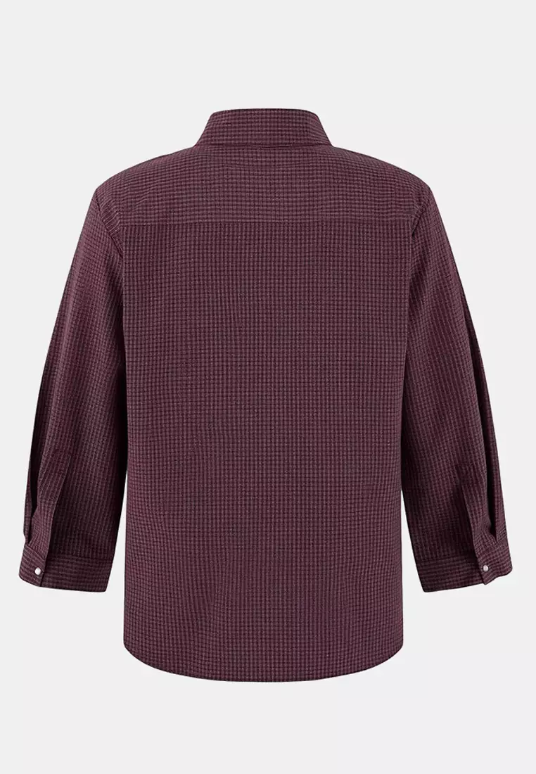 Burgundy-Multicolor Plaid / Checked Wide Cuff Sleeve Foldable Oversized Shirt Tbbss26Ax00011