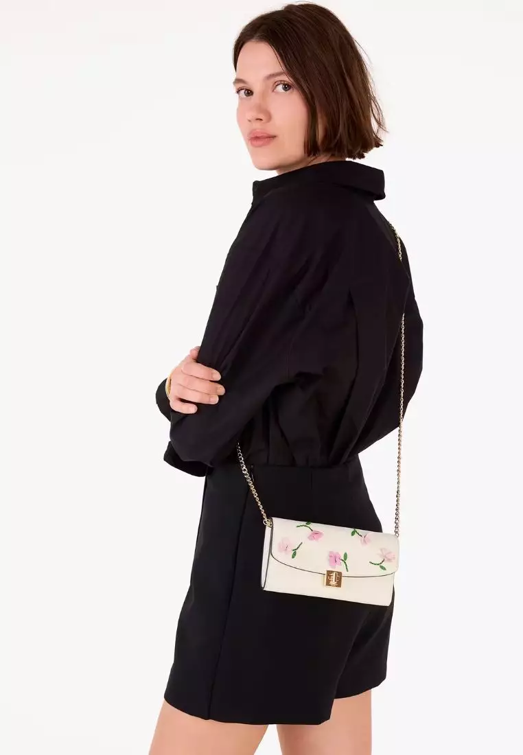 Phoebe Floral Applique Turnlock Wallet-on-Chain Meringue Multi