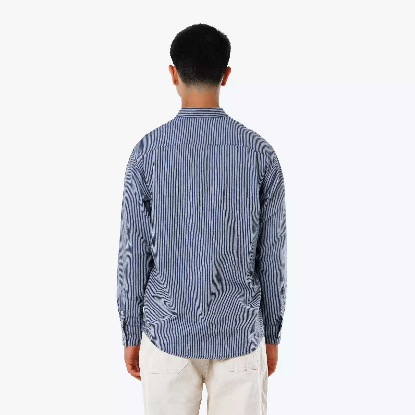 CELCIUS Round Colar Linen Kemeja Stripes LIN001762C Navy