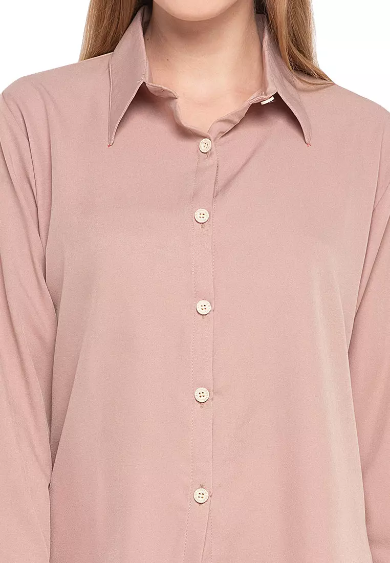 Oriel Kemeja Atasan Lengan Panjang Shirt Wanita Design Basic Polos Regular Fit - Cappucino