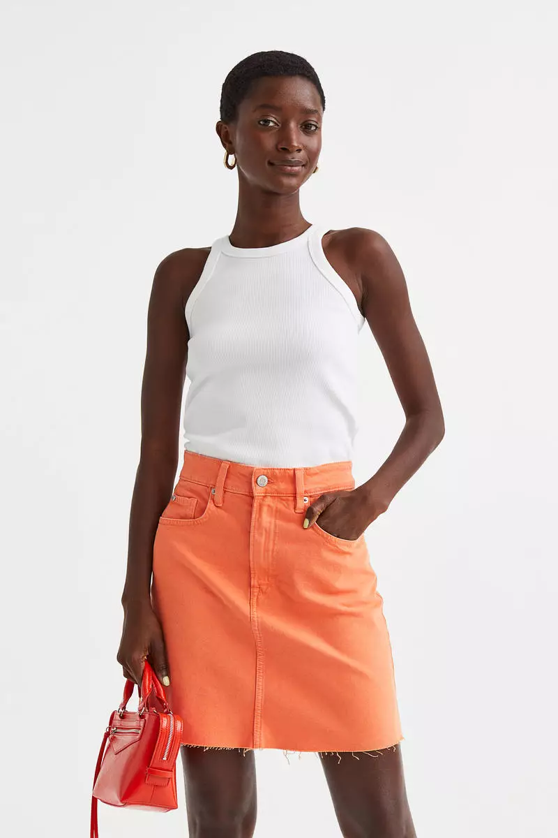 Orange denim best sale skirt