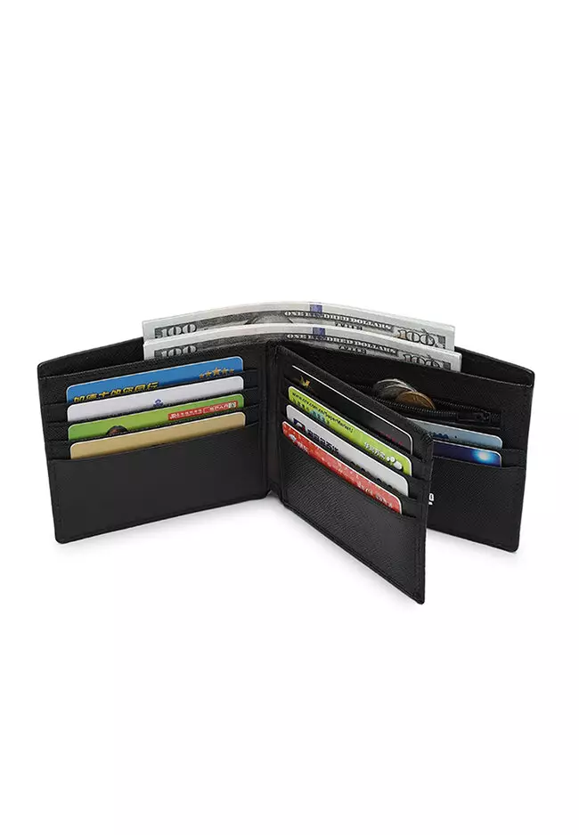 Genuine Leather RFID Short Wallet - Black