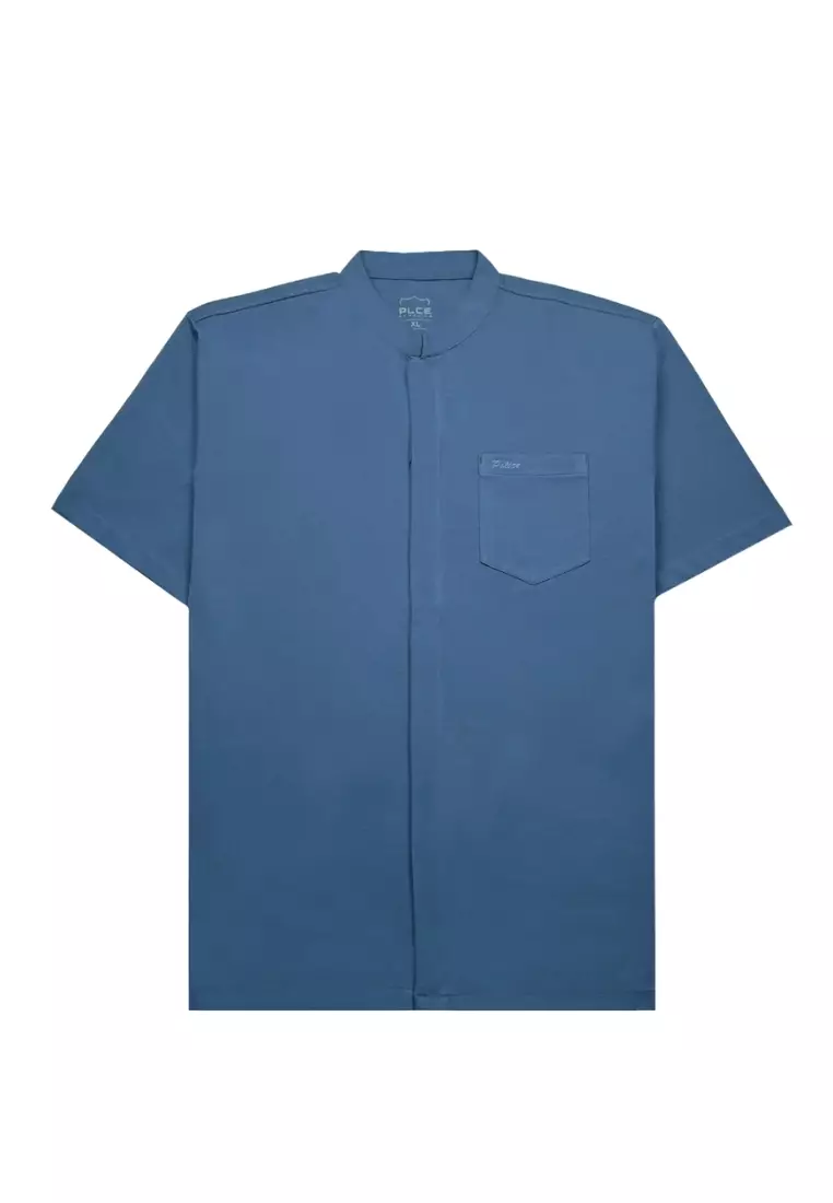 POLICE Kemeja Koko Polos Spandex Slub Premium Regular Fit Pria