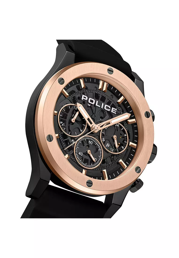 Police Knotty Black Rubber Analog Quartz Watch For Men PEWJQ0006405M