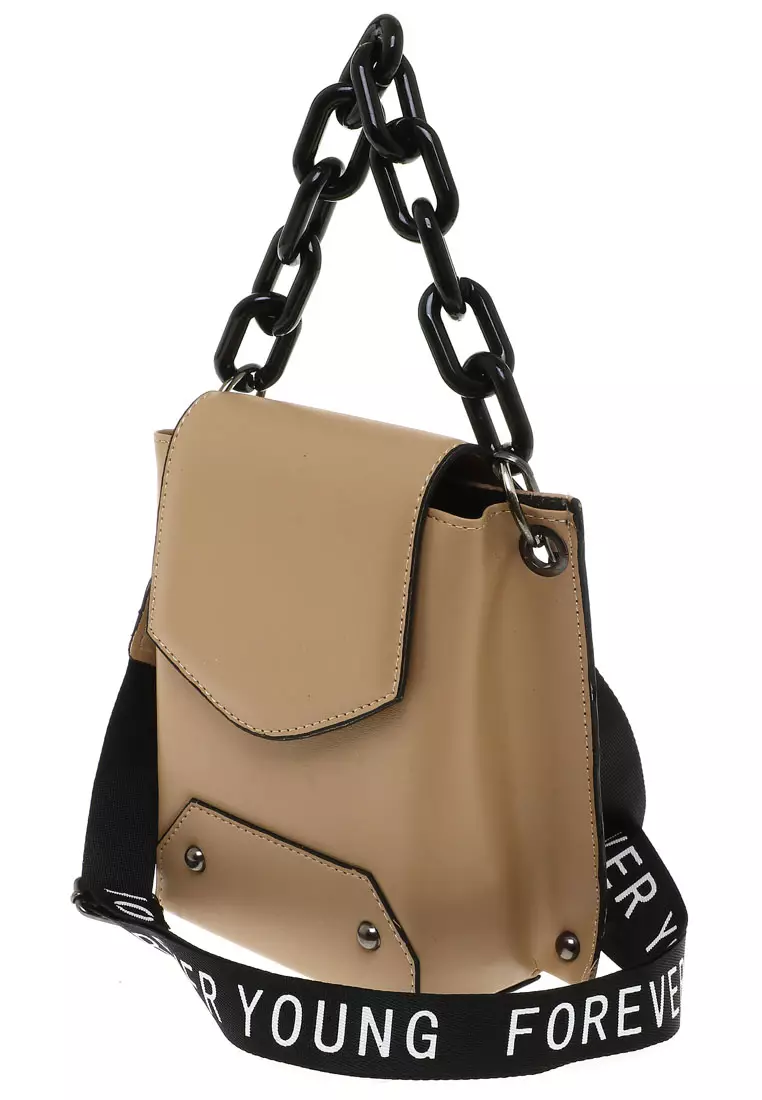 Xena Slingbag Wanita Tali Rantai Motif Polos High Quality Premium - Cream