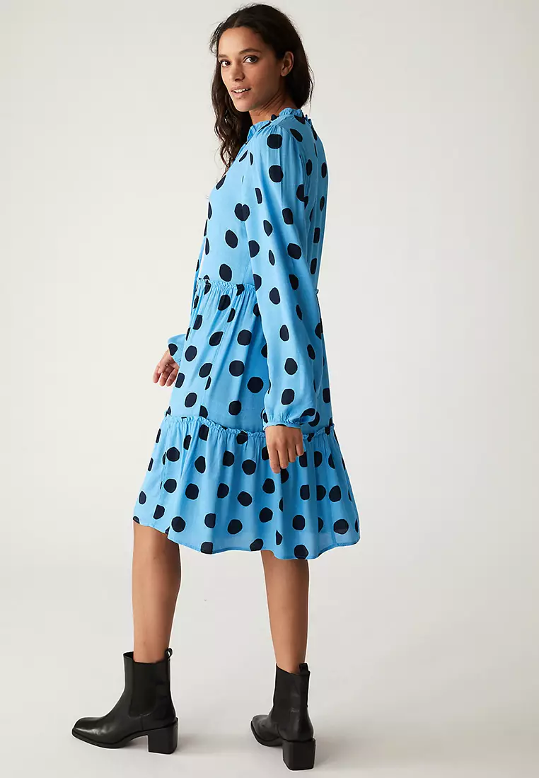 Printed Tie Neck Tiered Dress