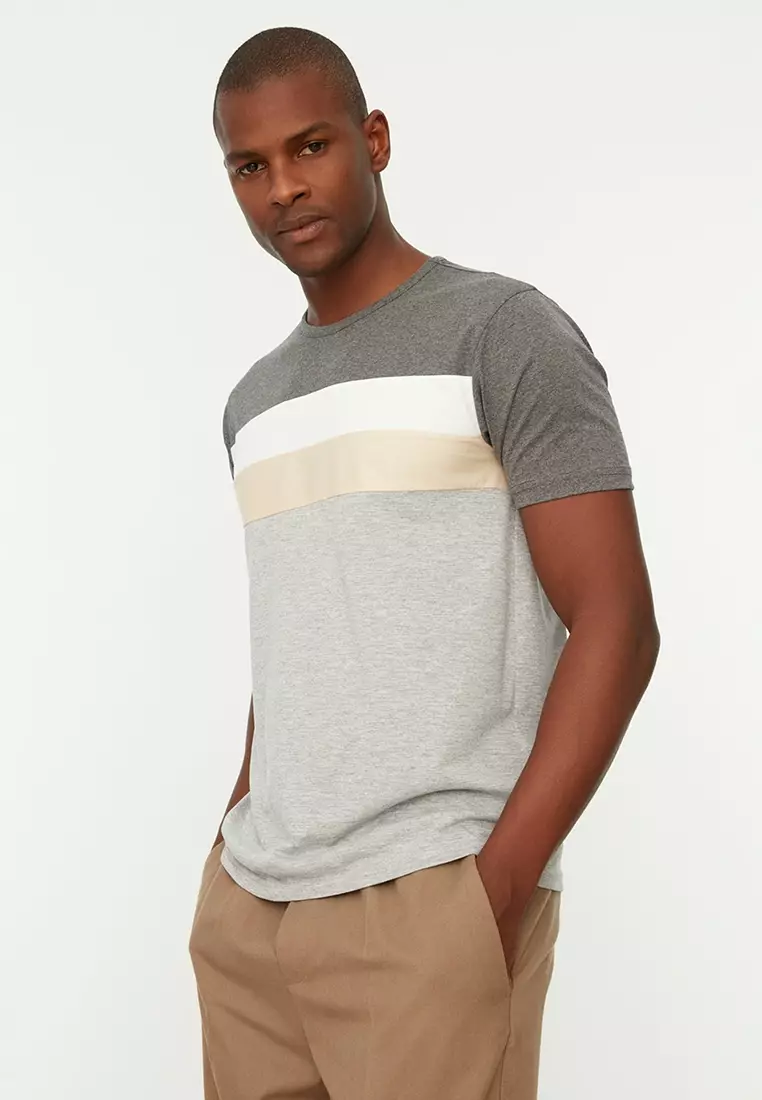 Buy Trendyol Anthracite Men s Regular Regular Cut Crew Neck Short