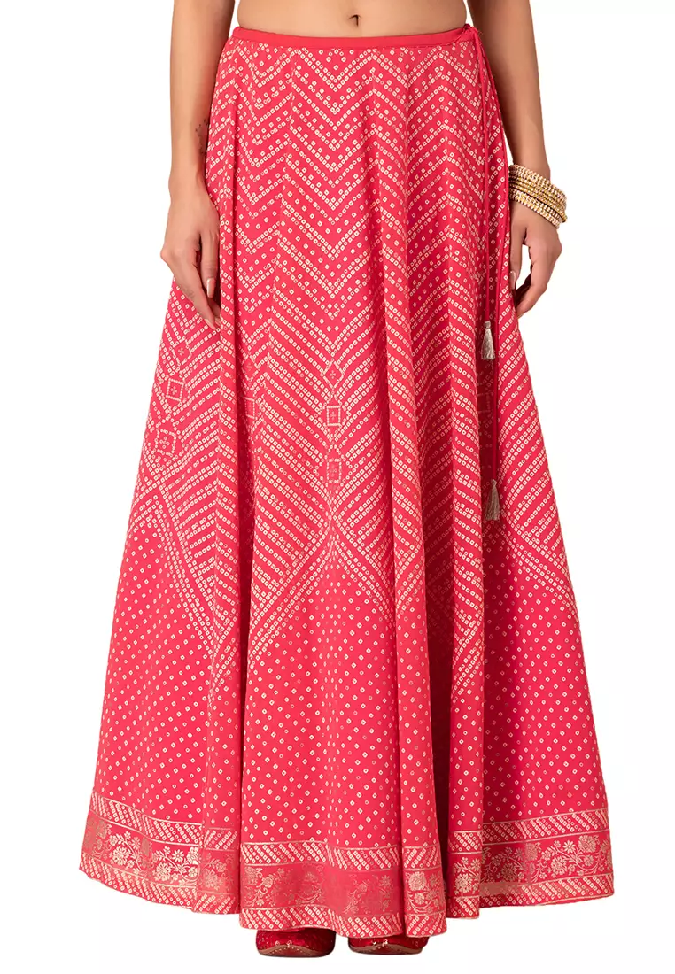 Hot Pink Bandhani Print Kalidar Lehenga Skirt