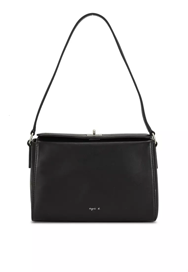 Buy agnès b. Debossed Logo Detail Leather Shoulder Bag in Black 2024 Online