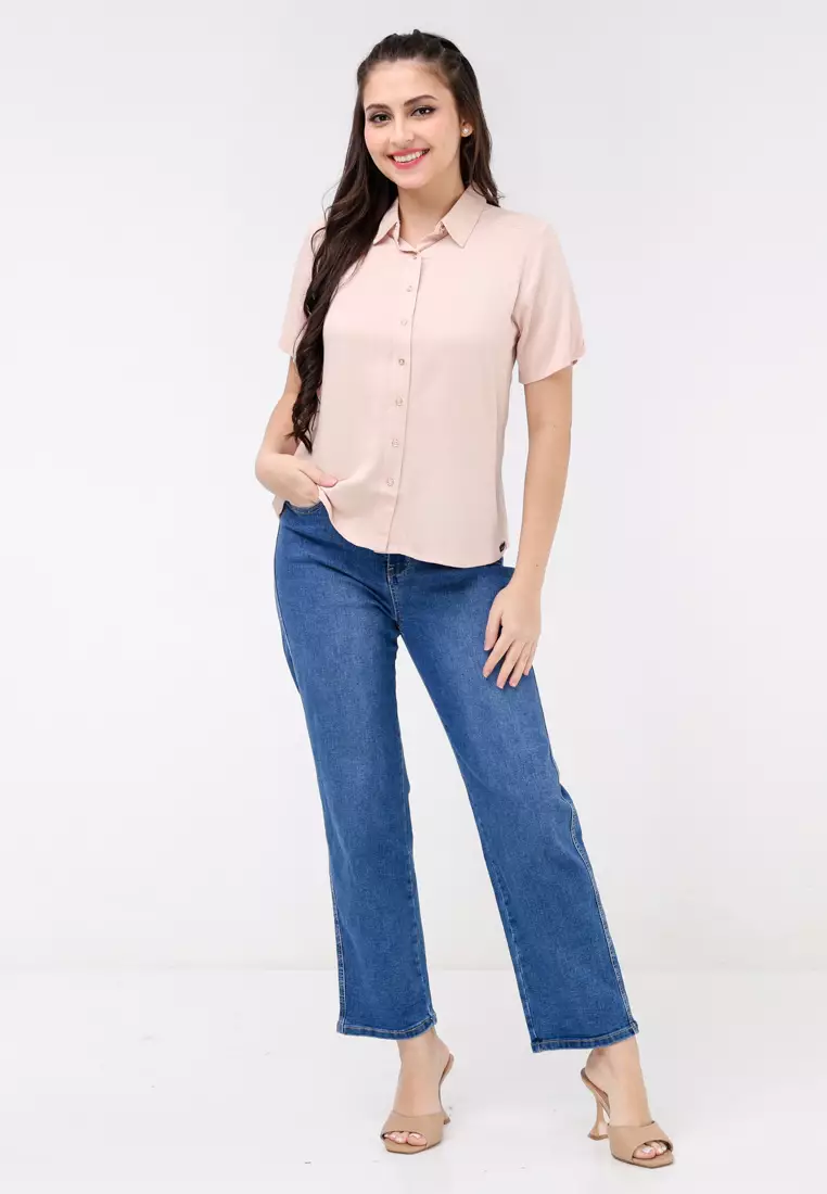 Single Twill Woven Short Sleeves Blouse