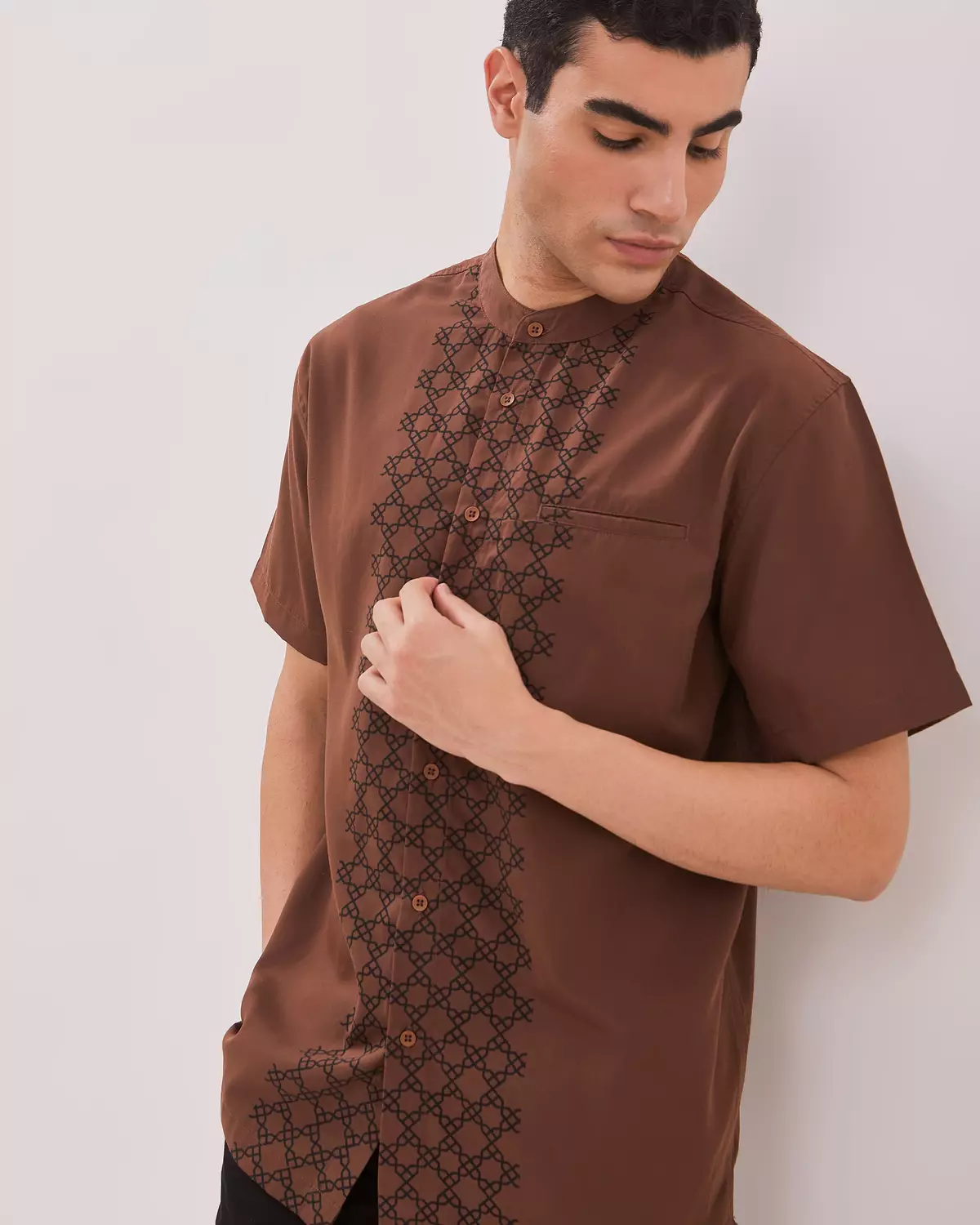AMK Kemeja Koko Pria Lengan Pendek KK BB Ismail Ss Brown