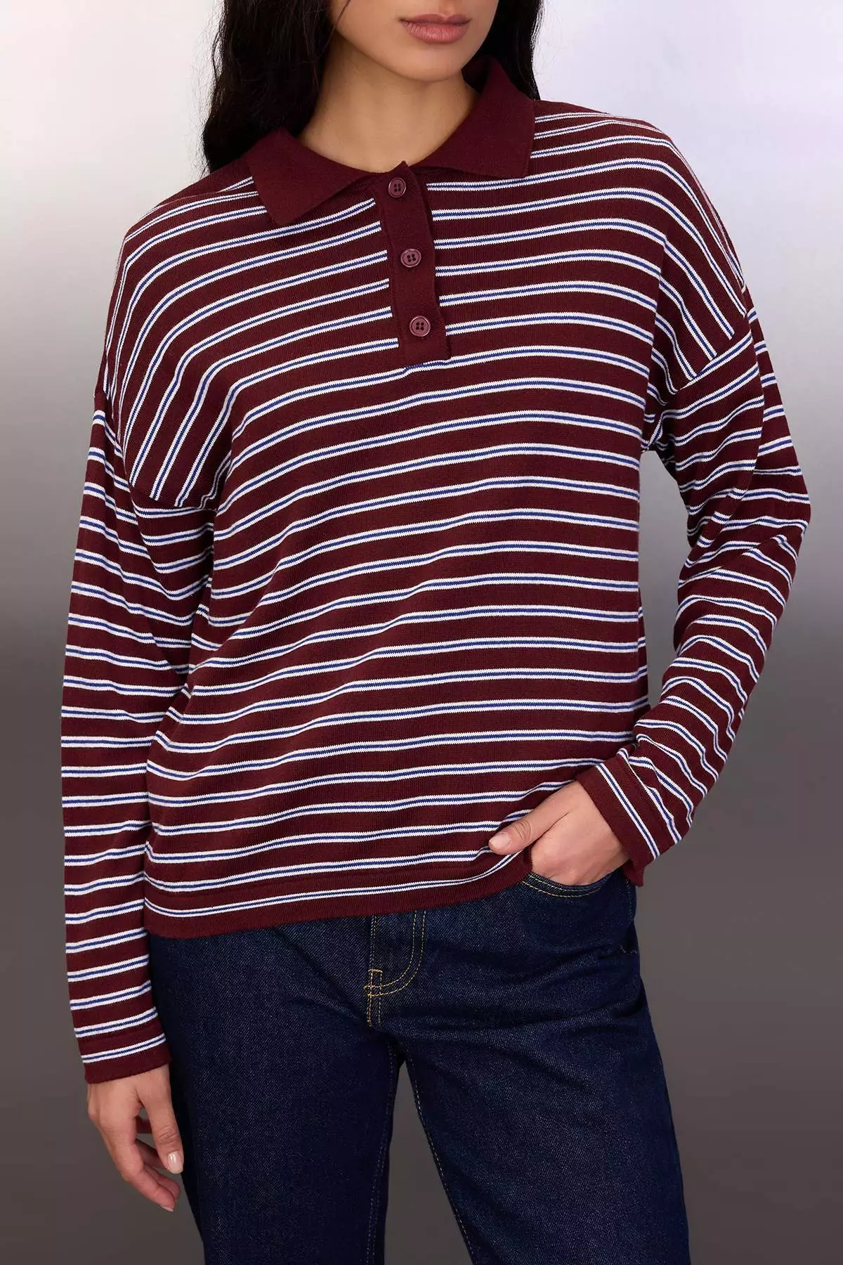 Wardrobe Essentials Plum Premium Yarn/Special Yarn Wide Pattern Striped Knitwear Sweater Twoaw26Kz19