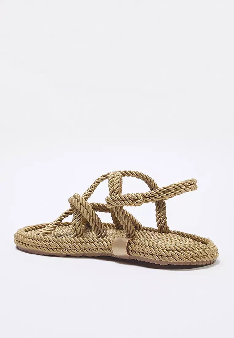 Camel Cross Strappy Rope Drawstring Women Straw Sandals Takss25Sd00056