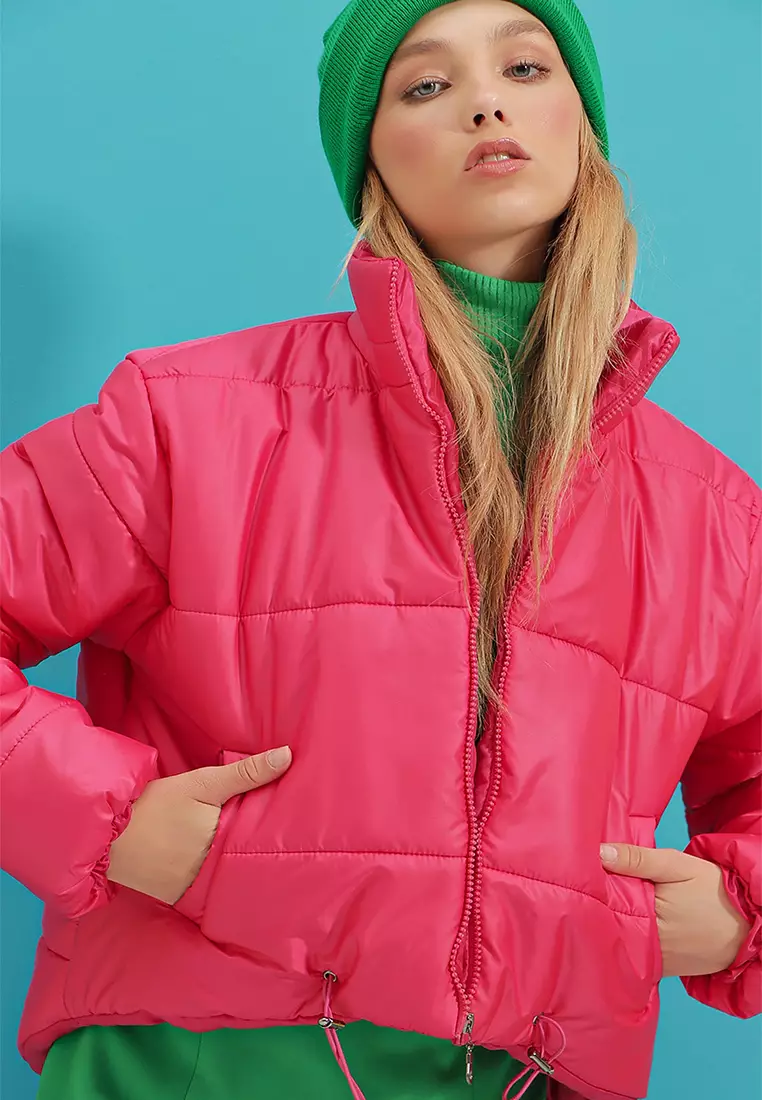 Stand Collar Double Pocketed Inflatable Puffer Jacket
