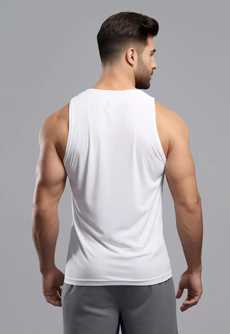 MSA63 kaos running pria stretch anti bau "td stepfans" putih