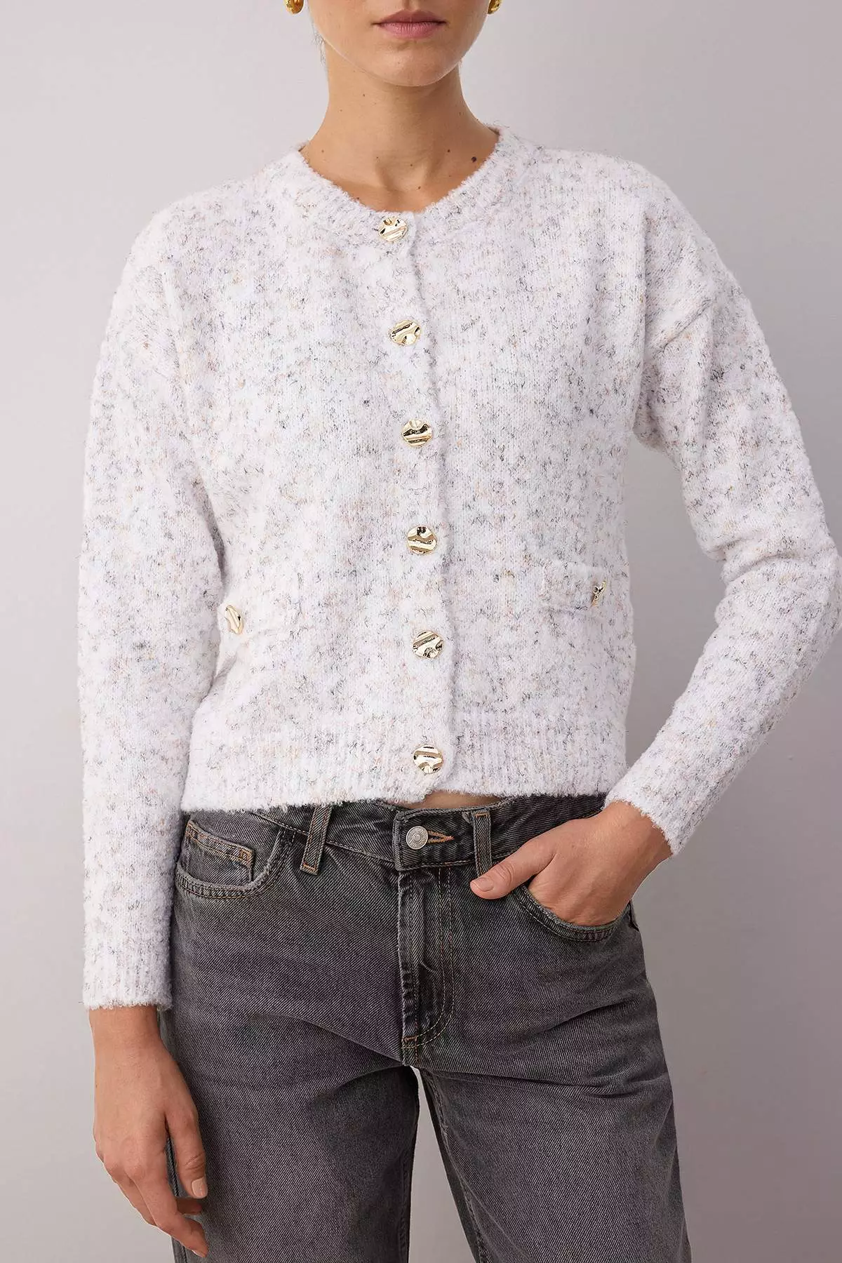 Ecru Soft Texture Knit Cardigan Twoaw26Hi00235