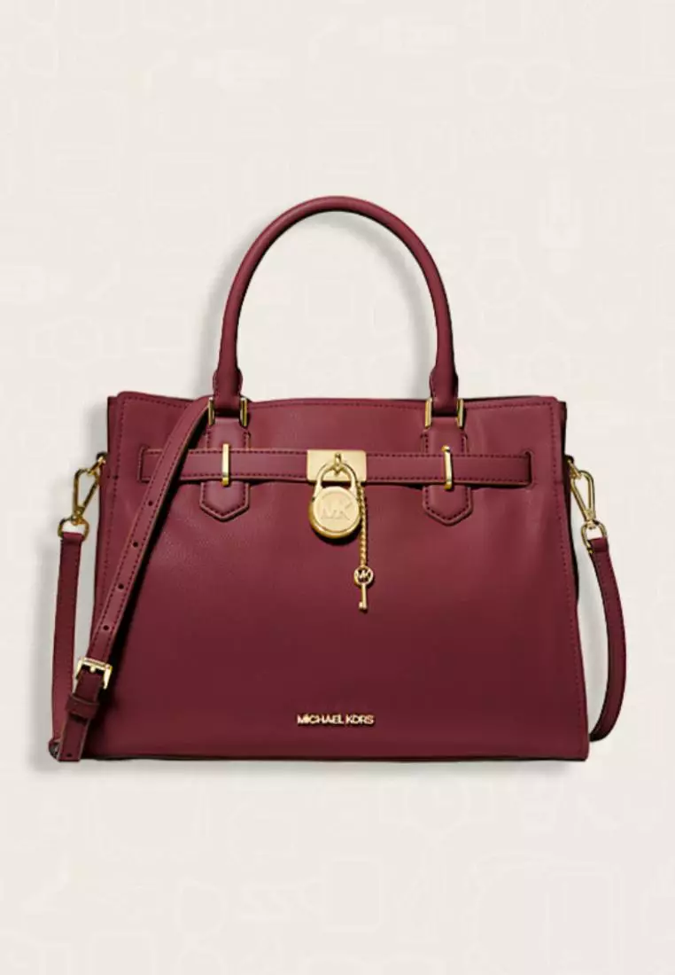 Michael Kors Hamilton Medium Leather Satchel Oxblood