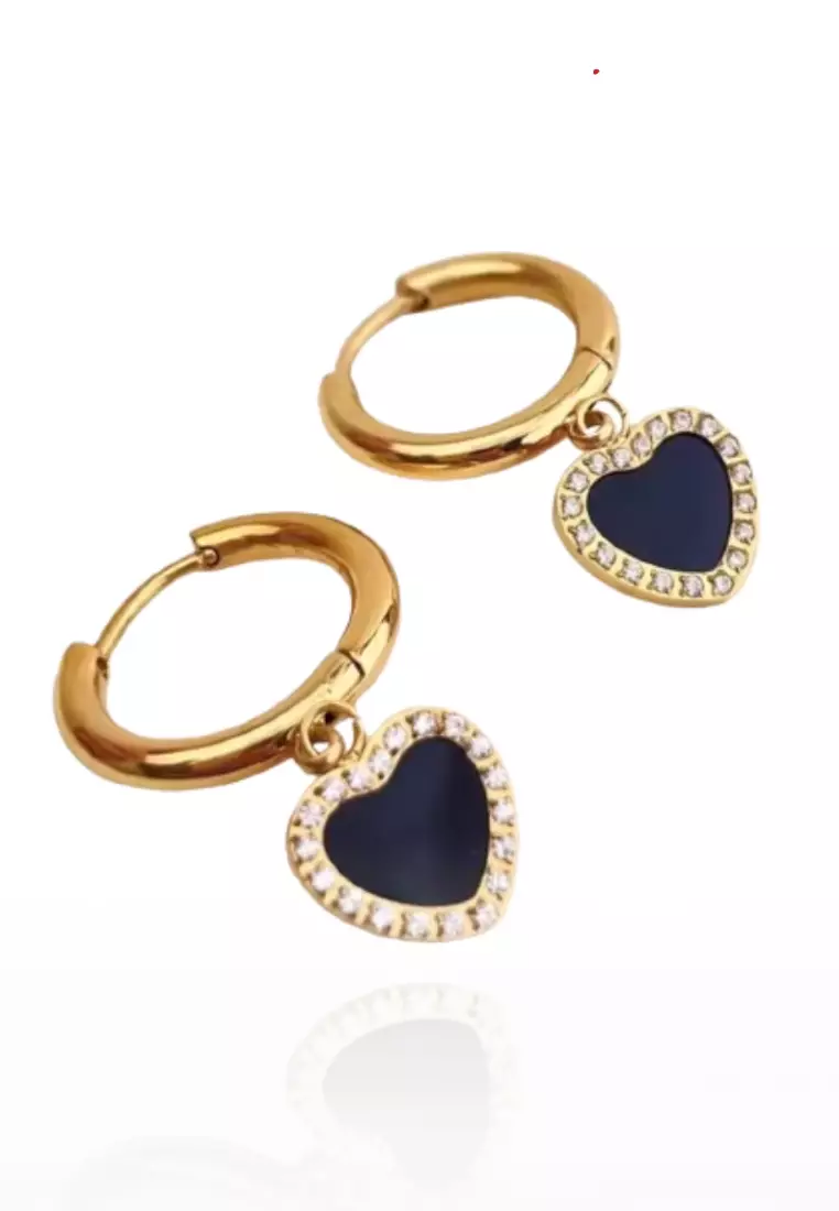 Love Frame with Cubic Zirconia Huggie Hoop Earrings in Black