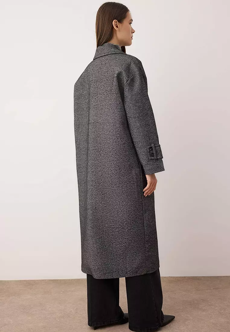 Dark Gray Double-Breasted Oversize Long Coat