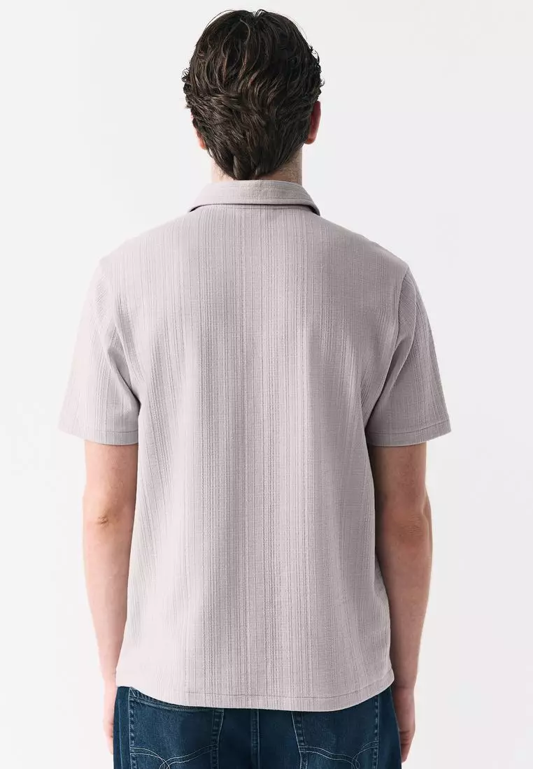 Crepe Textured Button Neck Polo Shirt