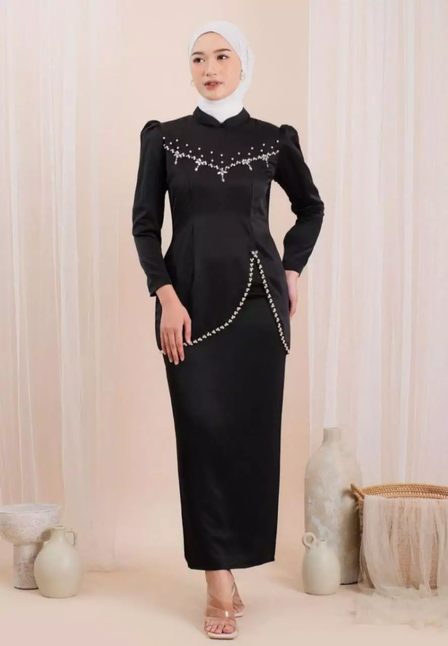 Jual Elegant Batik Velicia Hitam Dress Party Long Dress Modern