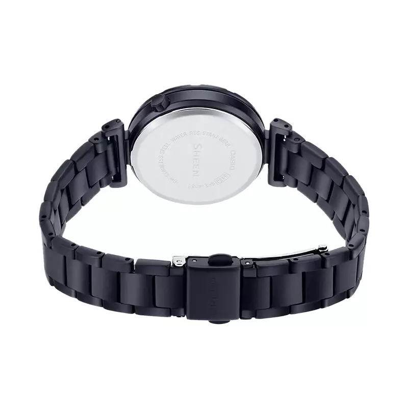 Jam Tangan Wanita Casio Sheen SHE-4051BD-1AUDF Black Dial Black Stainless Steel Band