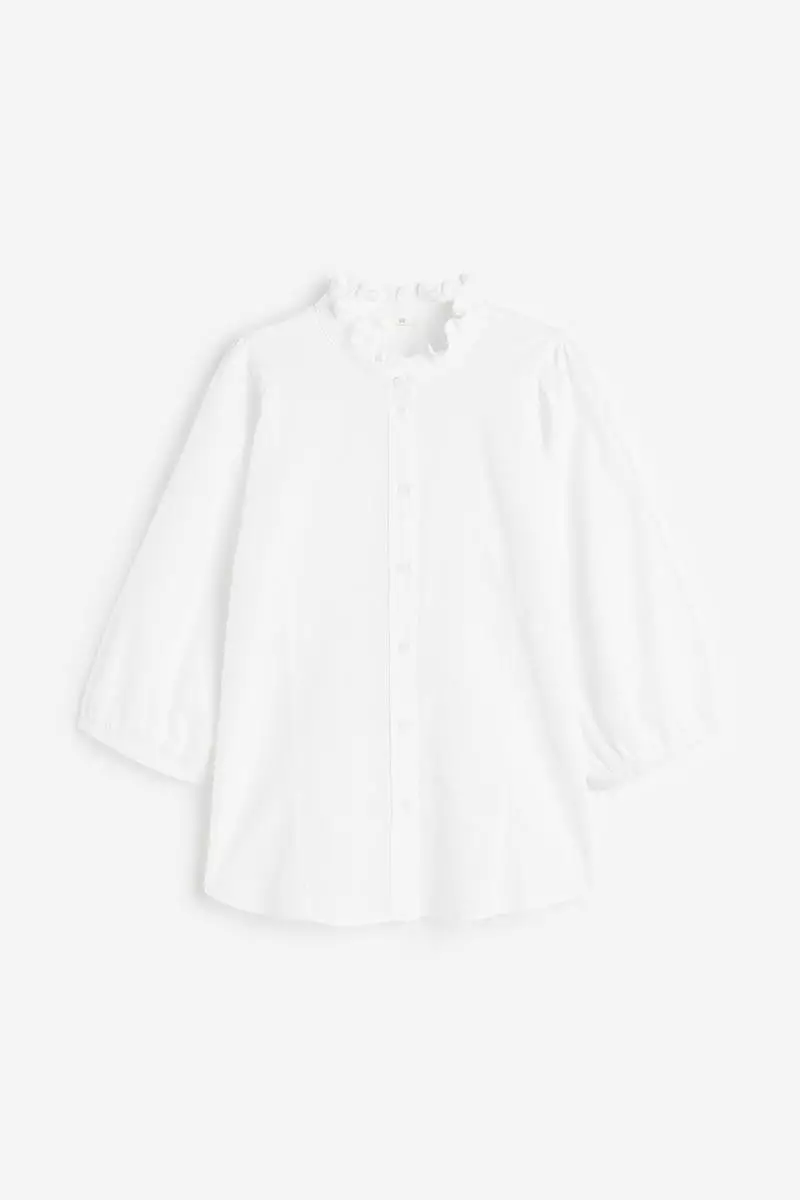 Buy H&M Linen-blend frill-trimmed blouse 2023 Online | ZALORA Philippines