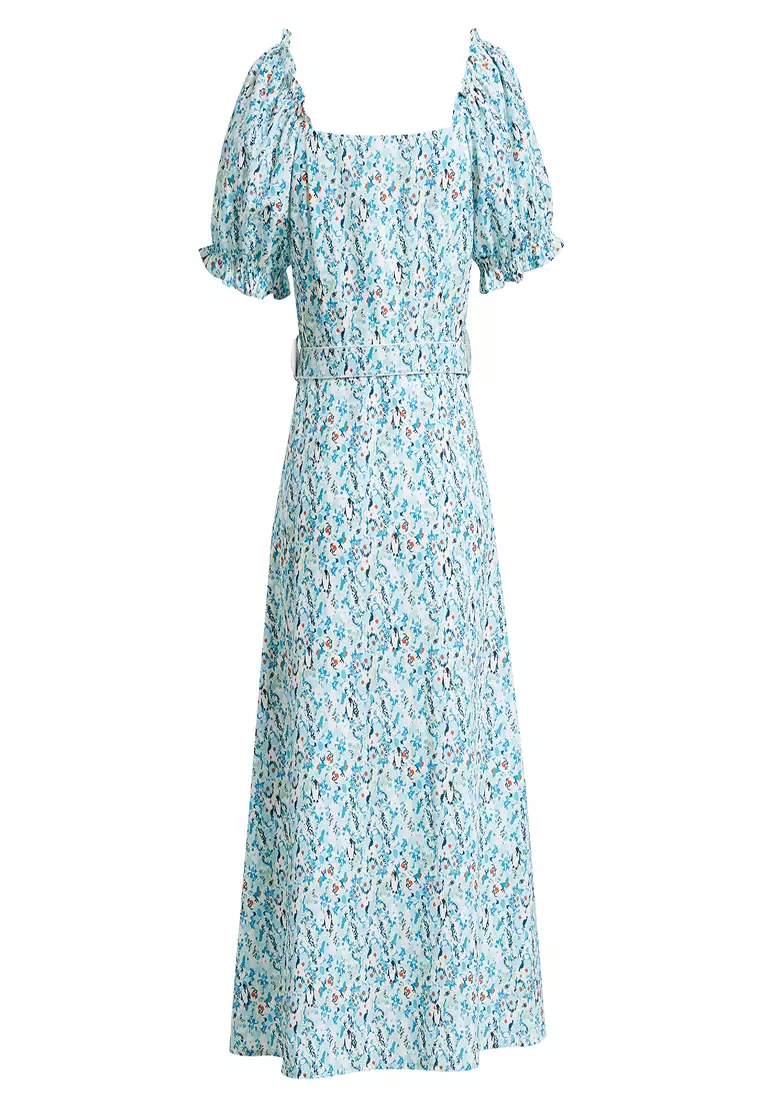 Square Neck Floral Midi Dress