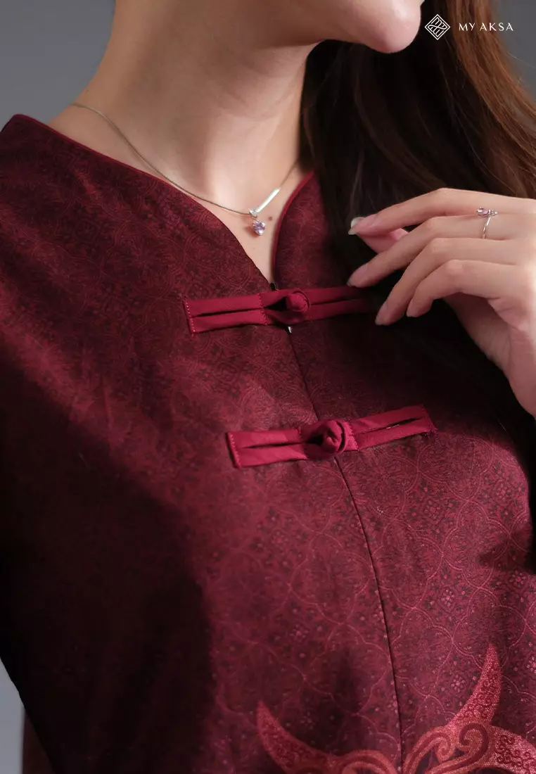 My Aksa Blouse Batik Wanita Lengan Panjang Sakya Maroon