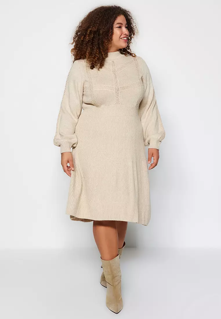 Plus Size Lace Knitted Sweater Dress