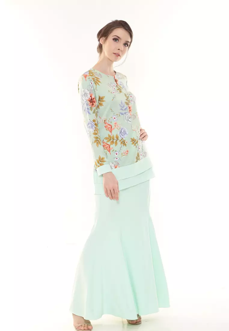 Ivy Printed Kurung Modern in Mint Green