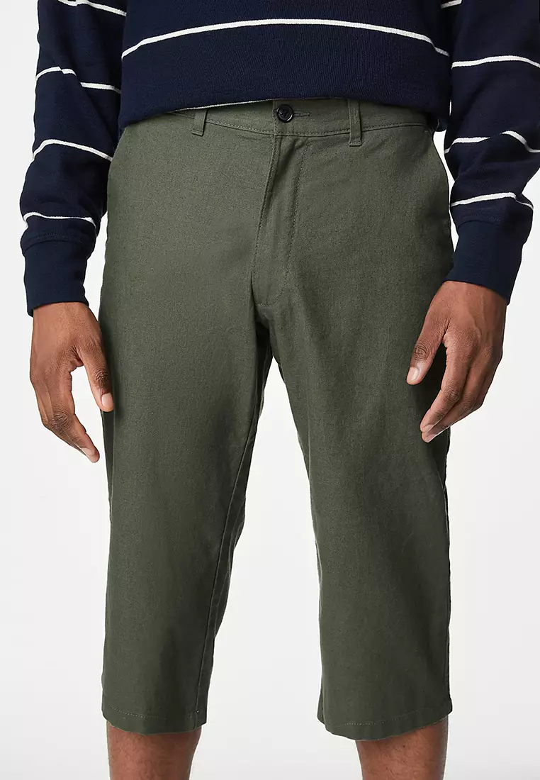 Linen Blend 3/4 Leg Shorts