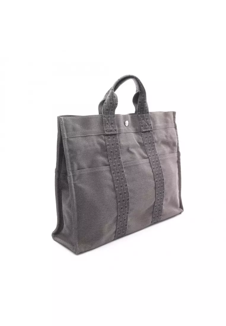 Pre-Loved Hermès Yale Line MM Handbag tote bag nylon canvas Dark gray silver hardware