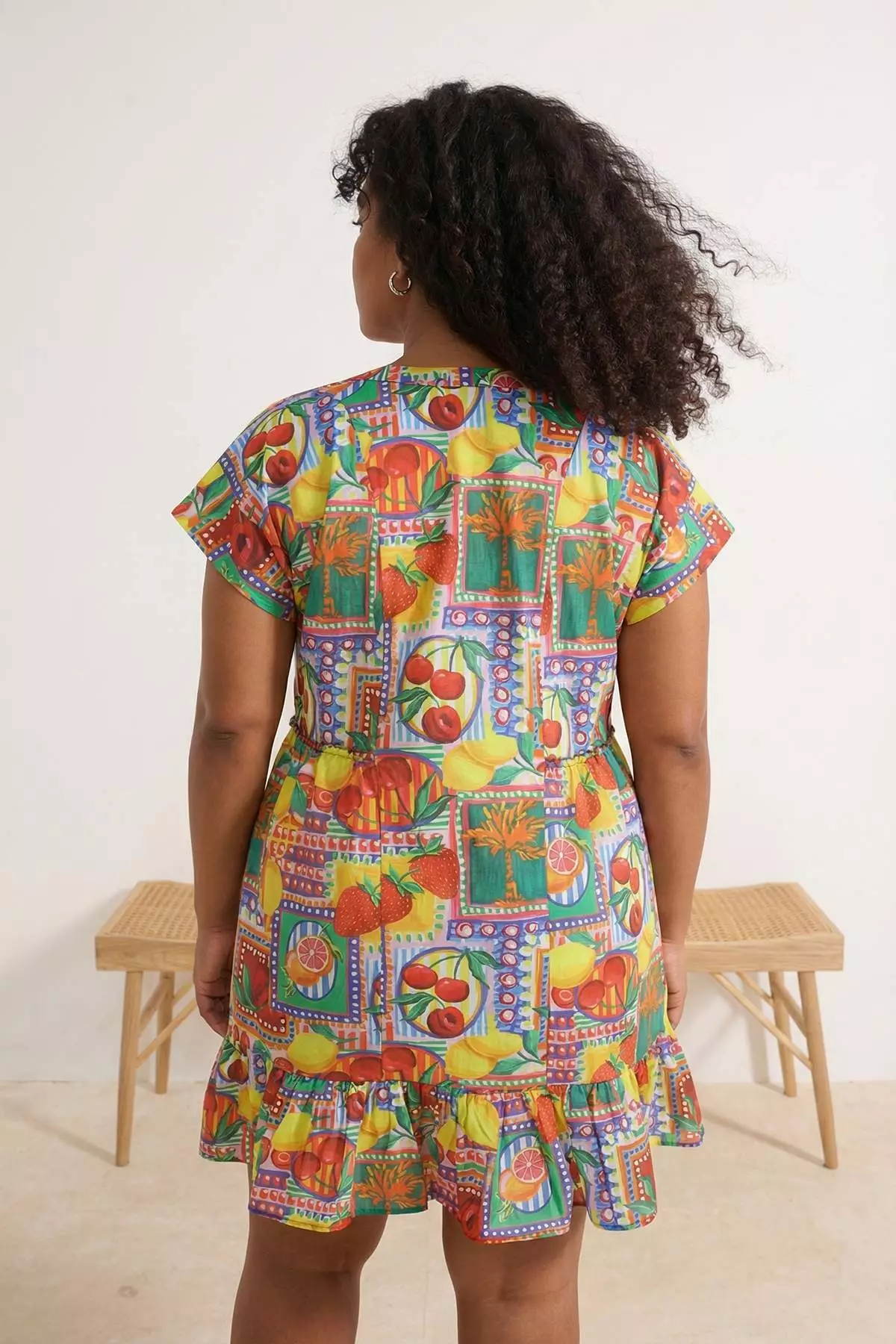 Multi-Colored Fruit Patterned Plus Size Beach Dress Tbbss26Ah00093