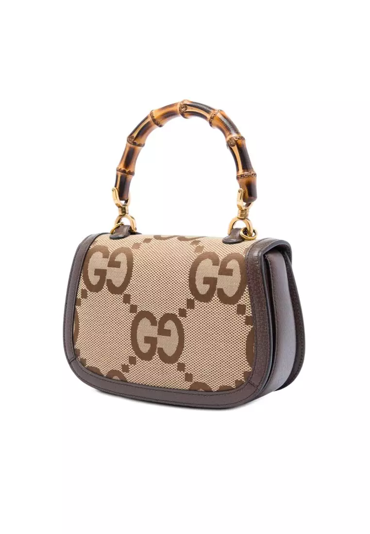 Pre-Loved Gucci Small Jumbo Gg Canvas Bamboo 1947 Top Handle Bag