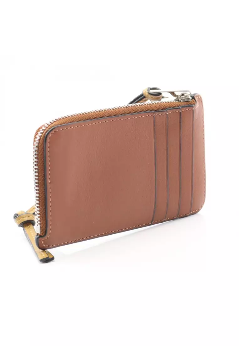 Pre-Loved LOEWE Anagram fragment case coin purse leather Brown